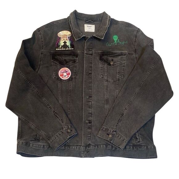 Alien Space UFO Themed Denim Jacket Handmade Unique One-Of-A-Kind Men Size XXXL - Picture 1 of 12